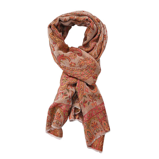 CLOSE OUT DEAL - Jacquard gewebter Paisley Stola, 82% hochwertiger Merino Wolle 18% Maulbeerenseide, 70 x 200 cm, Hellblau