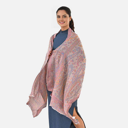 CLOSE OUT DEAL - Jacquard gewebter Paisley Stola, 82% hochwertiger Merino Wolle 18% Maulbeerenseide, 70 x 200 cm, Hellblau