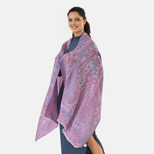 CLOSE OUT DEAL - Jacquard gewebter Paisley Stola, 82% hochwertiger Merino Wolle 18% Maulbeerenseide, 70 x 200 cm, Hellblau