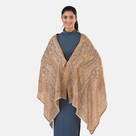 CLOSE OUT DEAL - Jacquard gewebter Paisley Stola, 82% hochwertiger Merino Wolle 18% Maulbeerenseide, 70 x 200 cm, Hellblau