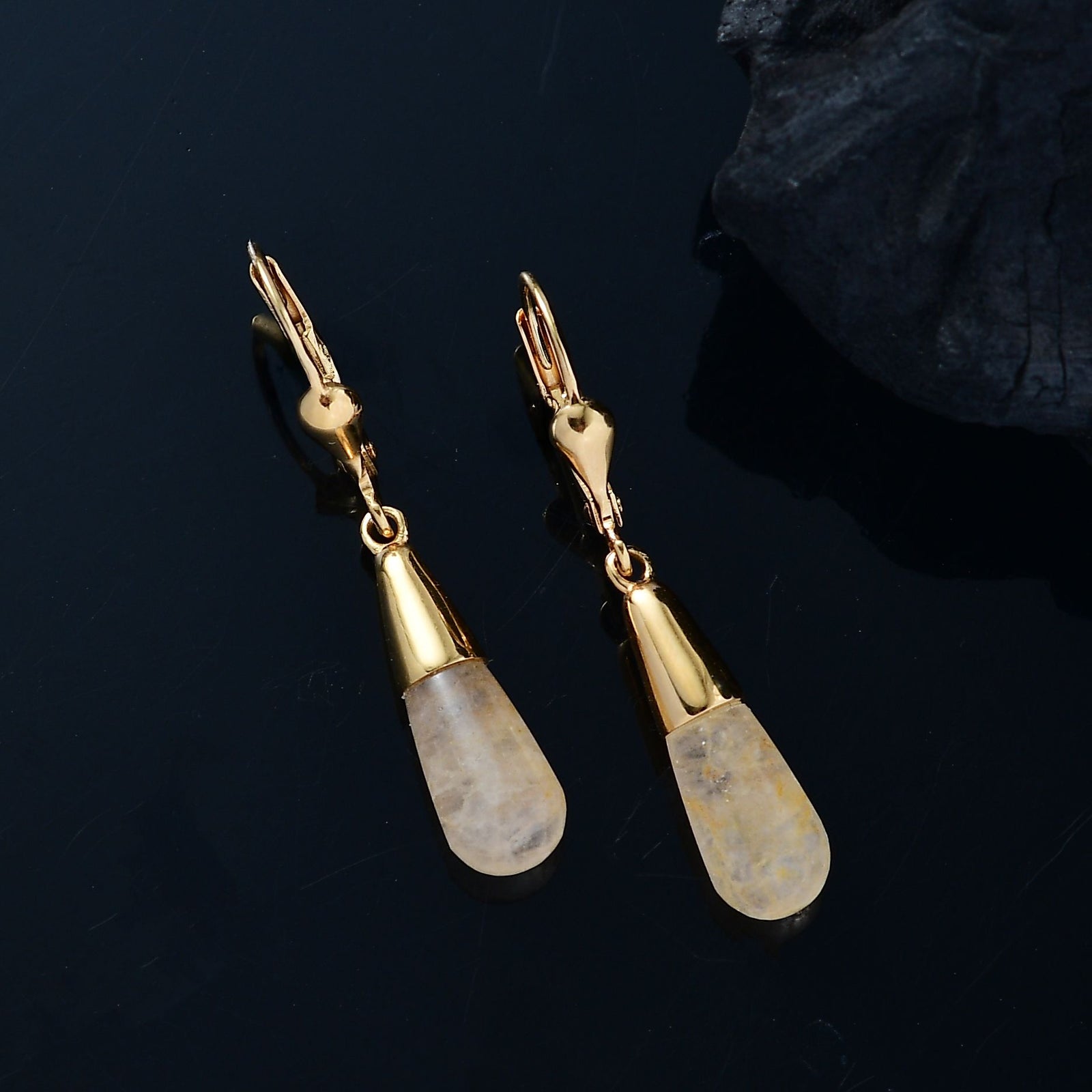 Gelber Aventurin Ohrringe 925 Silber 750 Gelbgold Vermeil ca. 6.53 ct