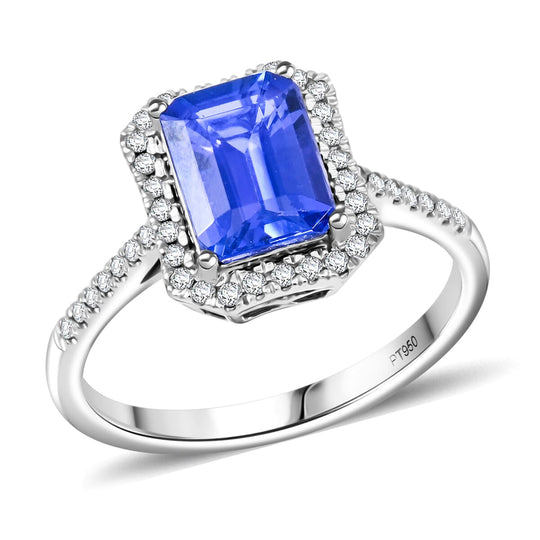 Rhapsody AAAA Tansanit, Weißer Diamant AGI zertifiziert Ring 950 Platin (Größe 17.00) ca. 3.00 ct