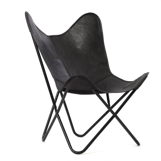 Butterfly-Sessel aus Echtleder, zusammenklappbar, ca. 92 cm, Schwarz