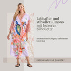 Kimono mit Vogel- und Blumenprint, fließende Passform, 78x128 cm, Beige