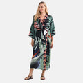 Kimono mit Gürtel, tropischem Blättermuster, 128×78 cm, Schwarz