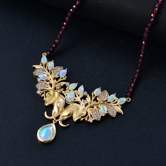 AA Natürlicher, äthiopischer Welo Opal Halskette ca. 45 cm 925 Silber 750 Gelbgold Vermeil ca. 32,41 ct.