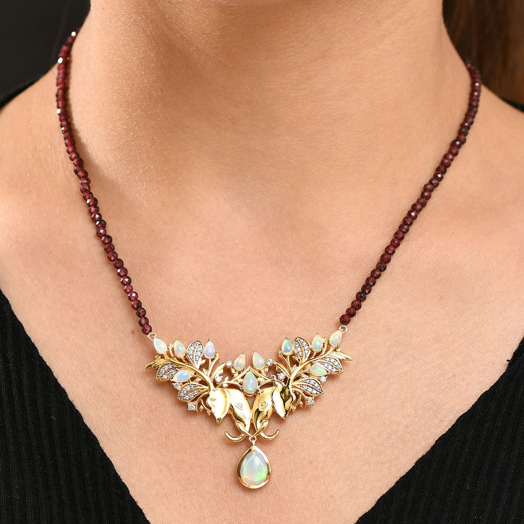 AA Natürlicher, äthiopischer Welo Opal Halskette ca. 45 cm 925 Silber 750 Gelbgold Vermeil ca. 32,41 ct.