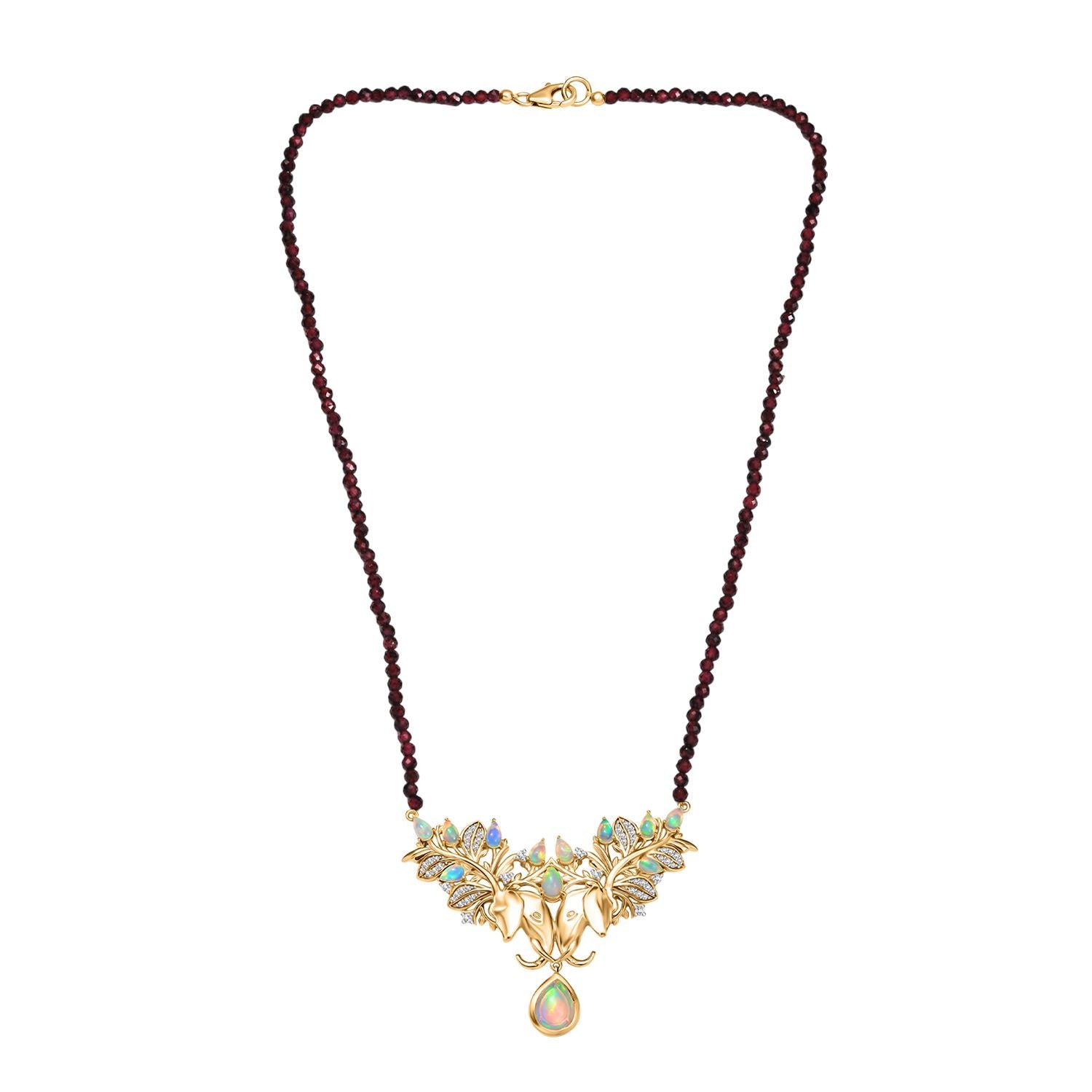 AA Natürlicher, äthiopischer Welo Opal Halskette ca. 45 cm 925 Silber 750 Gelbgold Vermeil ca. 32,41 ct.