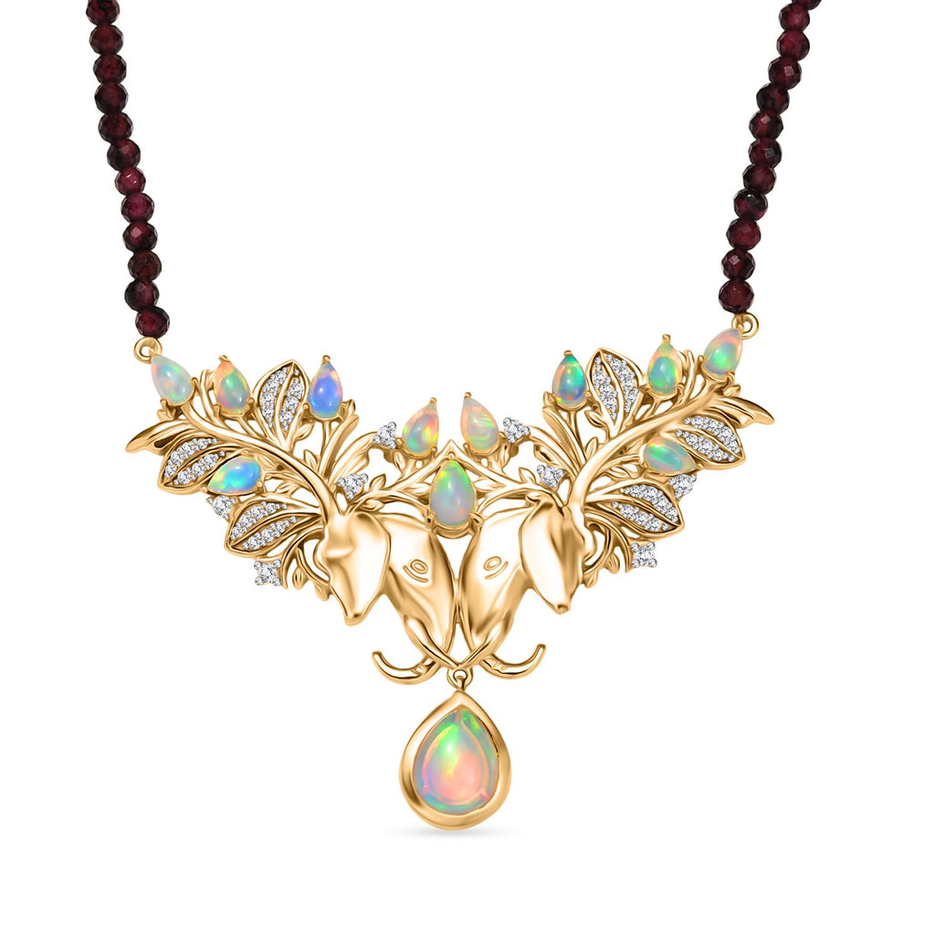 AA Natürlicher, äthiopischer Welo Opal Halskette ca. 45 cm 925 Silber 750 Gelbgold Vermeil ca. 32,41 ct.