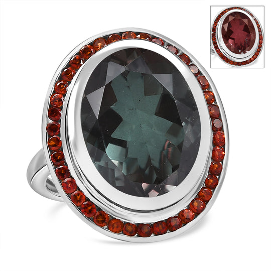 Farbwechsel-Alexandrit-Quarz-Triplette, Roter Granat Ring 925 Silber rhodiniert (Größe 19.00) ca. 18.47 ct
