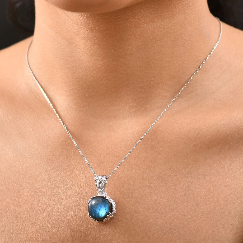 AAA Labradorit Anhänger 925 Silber rhodiniert ca. 10,96 ct.