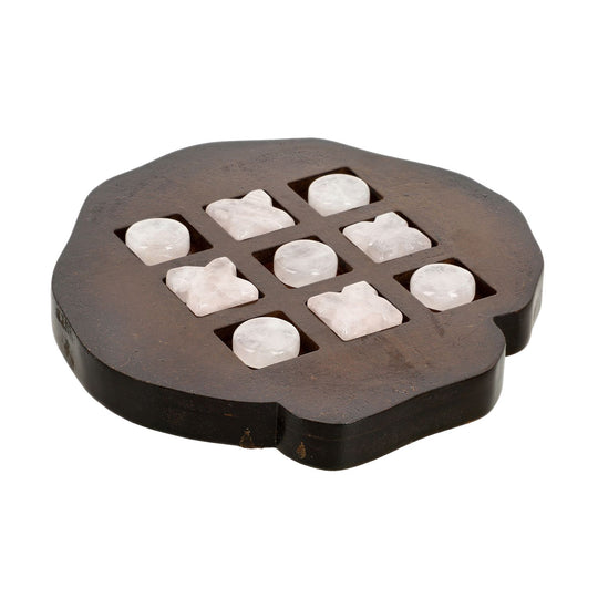Tic Tac Toe Spiel mit Rosenquarz-Steinen und Holzbrett, ca. 9-teiliges Set