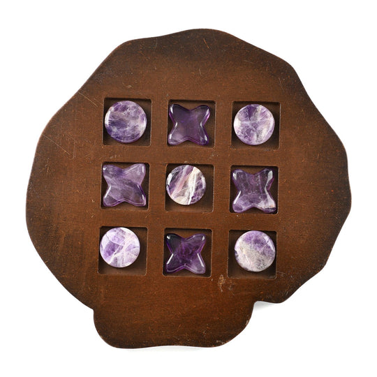 Tic Tac Toe Spiel mit Rosenquarz-Steinen und Holzbrett, ca. 9-teiliges Set