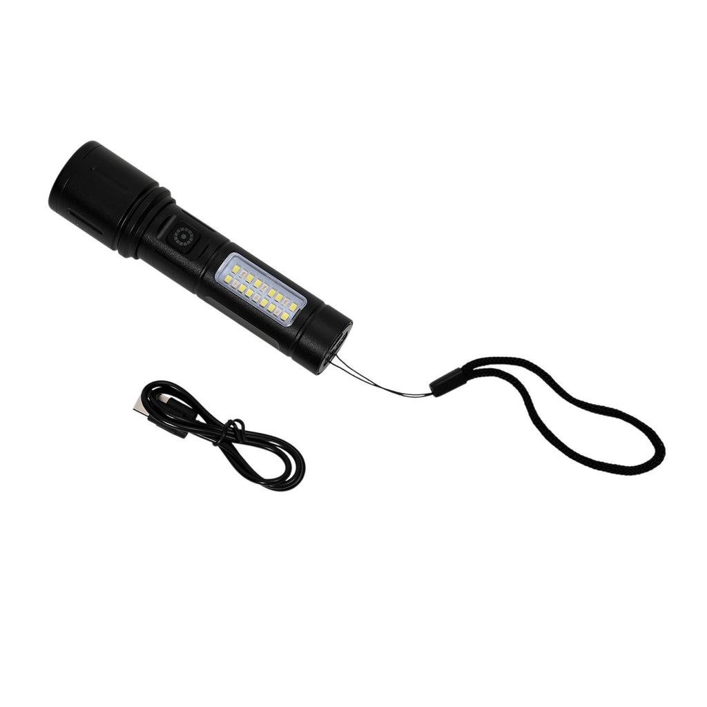 Wiederaufladbare LED-Taschenlampe mit 6 Lichtmodi und verstellbarem Kopf, 1200 mAh Akku, Aluminiumgehäuse, 35x138 mm, Schwarz