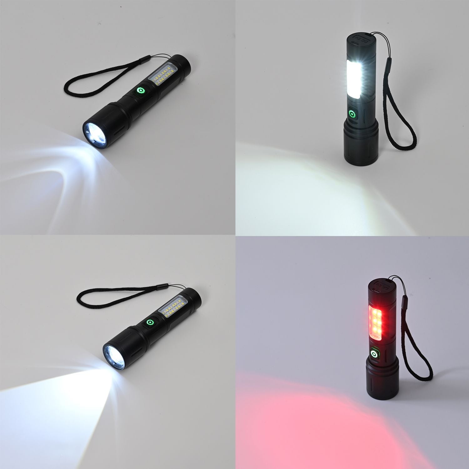 Wiederaufladbare LED-Taschenlampe mit 6 Lichtmodi und verstellbarem Kopf, 1200 mAh Akku, Aluminiumgehäuse, 35x138 mm, Schwarz