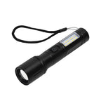 Wiederaufladbare LED-Taschenlampe mit 6 Lichtmodi und verstellbarem Kopf, 1200 mAh Akku, Aluminiumgehäuse, 35x138 mm, Schwarz