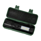 Wiederaufladbare LED-Taschenlampe mit 6 Lichtmodi und verstellbarem Kopf, 1200 mAh Akku, Aluminiumgehäuse, 35x138 mm, Schwarz