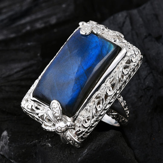 Royal Bali - Labradorit Ring 925 Silber (Größe 17.00) ca. 30.16 ct