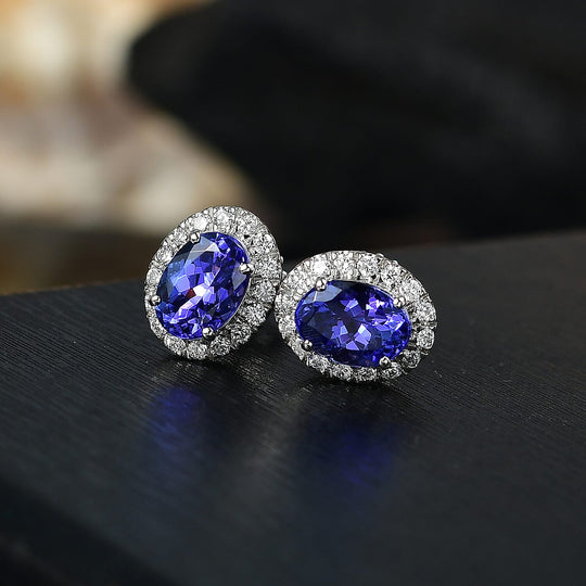 Rhapsody AAAA Tansanit, Weißer Diamant AGI zertifiziert Ohrringe 950 Platin ca. 1.92 ct