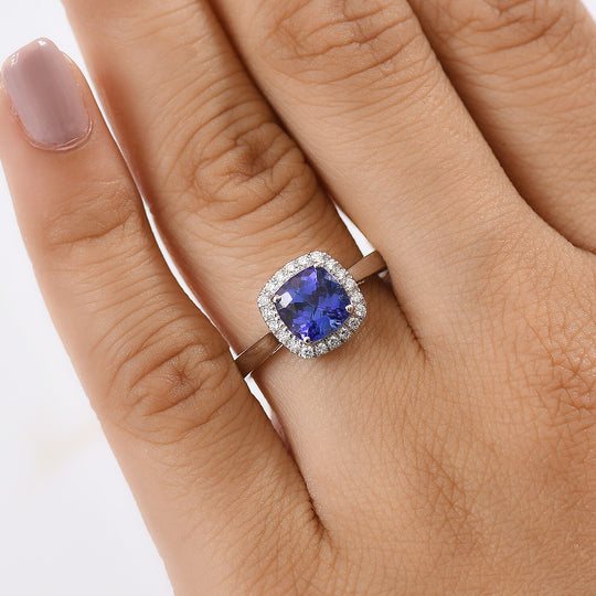 Rhapsody AAAA Tansanit, Weißer Diamant Ring 950 Platin (Größe 18.00) ca. 2,94 ct
