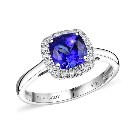 Rhapsody AAAA Tansanit, Weißer Diamant Ring 950 Platin (Größe 18.00) ca. 2,94 ct