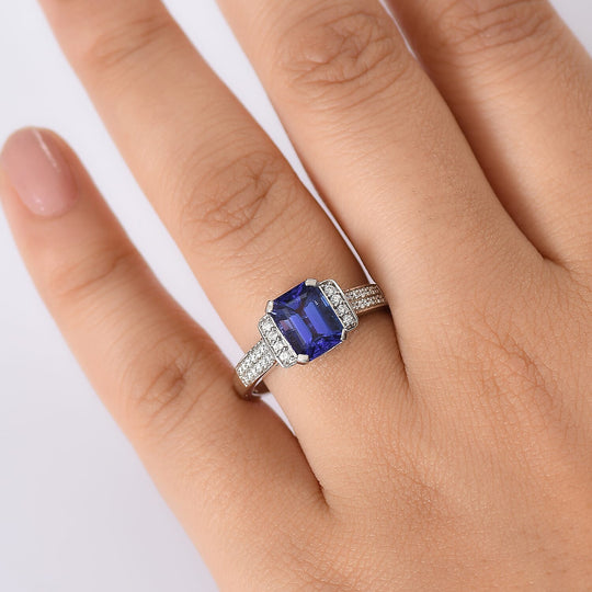 Rhapsody AAAA Tansanit, Weißer Diamant Ring 950 Platin (Größe 17.00) ca. 2,30 ct