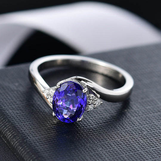Rhapsody AAAA Tansanit, Weißer Diamant AGI zertifiziert Ring 950 Platin (Größe 20.00) ca. 2.60 ct