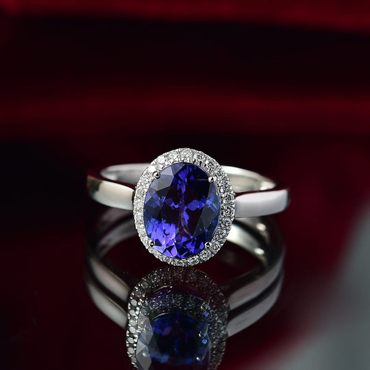 Rhapsody AAAA Tansanit, Weißer Diamant AGI zertifiziert Ring 950 Platin (Größe 19.00) ca. 3.22 ct