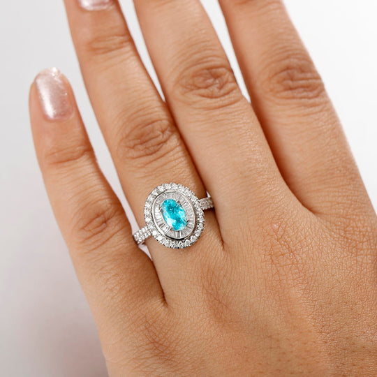 AAAA Paraiba Turmalin, Weißer Diamant AGI zertifiziert Ring 950 Platin (Größe 18.00) ca. 2.08 ct