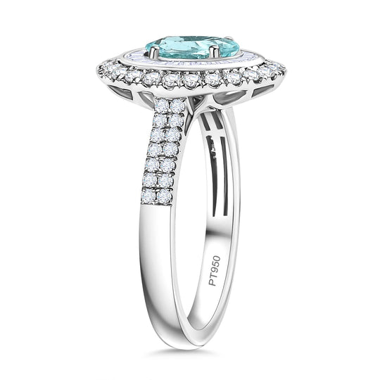 AAAA Paraiba Turmalin, Weißer Diamant AGI zertifiziert Ring 950 Platin (Größe 18.00) ca. 2.08 ct