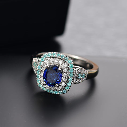 AAAA Ceylon-Saphir, Paraiba Turmalin AGI zertifiziert Ring 950 Platin (Größe 18.00) ca. 1.84 ct