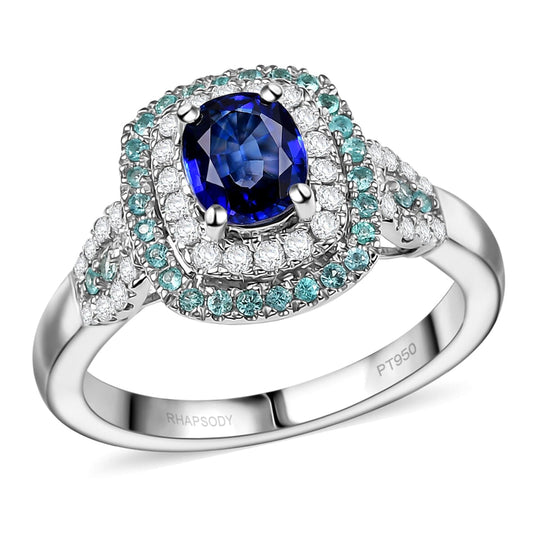 AAAA Ceylon-Saphir, Paraiba Turmalin AGI zertifiziert Ring 950 Platin (Größe 18.00) ca. 1.84 ct