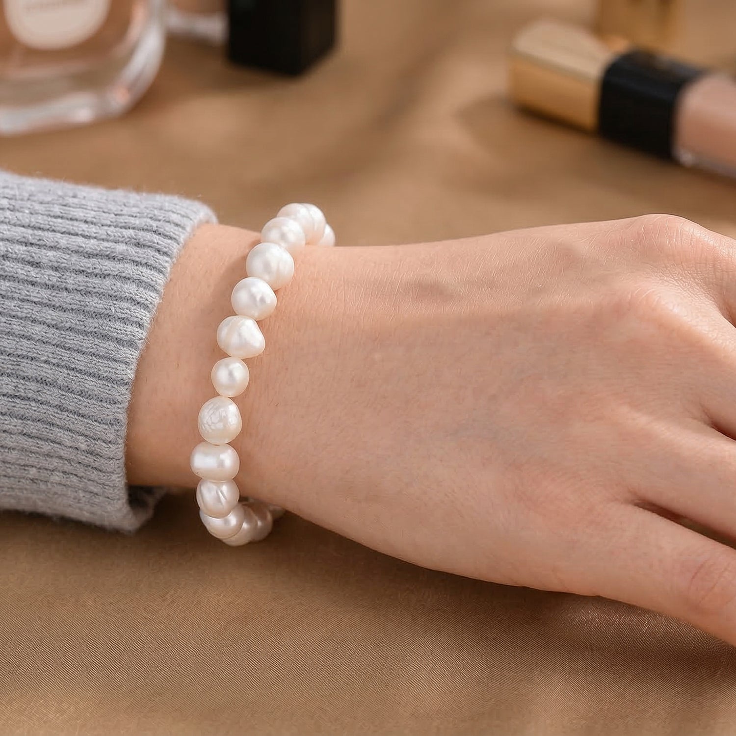 Weiße Süßwasser Perle (7-8 mm) Armband ca. 16.50 cm + 6.35 cm Extender