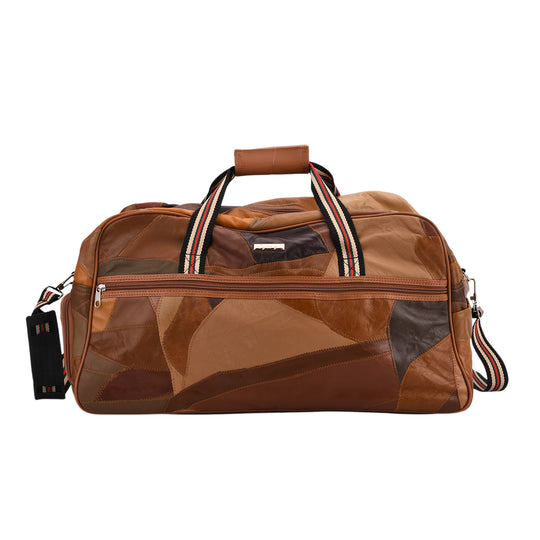 Patchwork-Reisetasche aus weichem Schafleder, mit Tragegriffen und abnehmbarem Schulterriemen, 46x25x27 cm, Schwarz