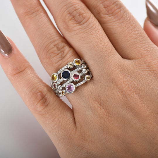 Blauer Saphir, Rosa Saphir Ring 925 Silber rhodiniert (Größe 19.00) ca. 1,48 ct