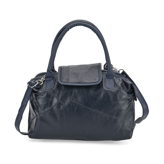 Patchwork-Reisetasche aus weichem Schafleder, mit Tragegriffen und abnehmbarem Schulterriemen, 29x1 5x21cm, Schwarz