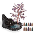 Amethyst Räucherkegelhalter, Rückflusseffekt, Kristallbaum, 30 Kegel, 18x10x20cm, Schwarz Lila