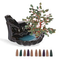 Grüner Aventurin Räucherkegelhalter, Rückflusseffekt, Kristallbaum, 30 Kegel, 18x10x20cm, Schwarz Grün
