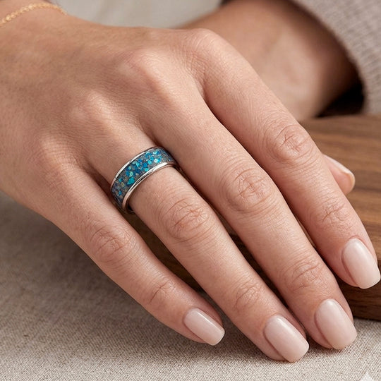 Himmelblaue Muschel Ring Reines Wolframcarbid (Größe 18.00)