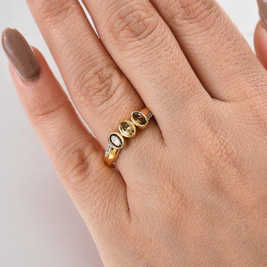 AA Natürlicher goldener Tansanit, Weißer Zirkon Ring 925 Silber 750 Gelbgold Vermeil (Größe 18.00) ca. 0,78 ct