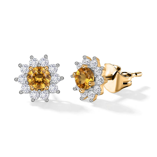 AA Natürlicher goldener Tansanit, Moissanit Ohrringe 925 Silber 750 Gelbgold Vermeil ca. 0.84 ct