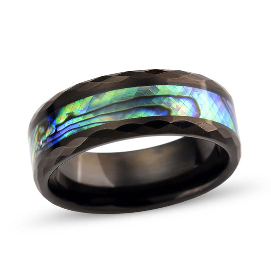 Abalone Muschel Ring Reines Wolframcarbid IP-Schwarz-Plattierung (Größe 18.75)