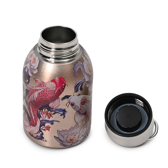 LIVMORE - Isolierflasche aus 316L Edelstahl mit Doppelwand und Motiv Koi und Lotus, für heiße und kalte Getränke, 260 ml