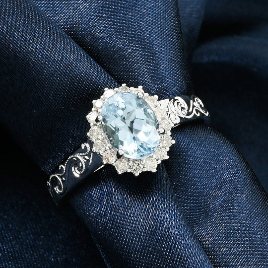 AAA Santamaria Aquamarin, Weißer Diamant Ring, AGI zertifiziert und geprüft, 585 Weißgold (Größe 20.00) ca. 1.50 ct