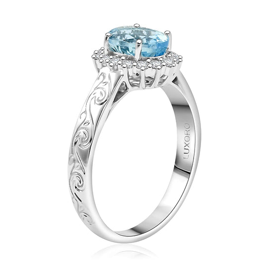 AAA Santamaria Aquamarin, Weißer Diamant Ring, AGI zertifiziert und geprüft, 585 Weißgold (Größe 20.00) ca. 1.50 ct