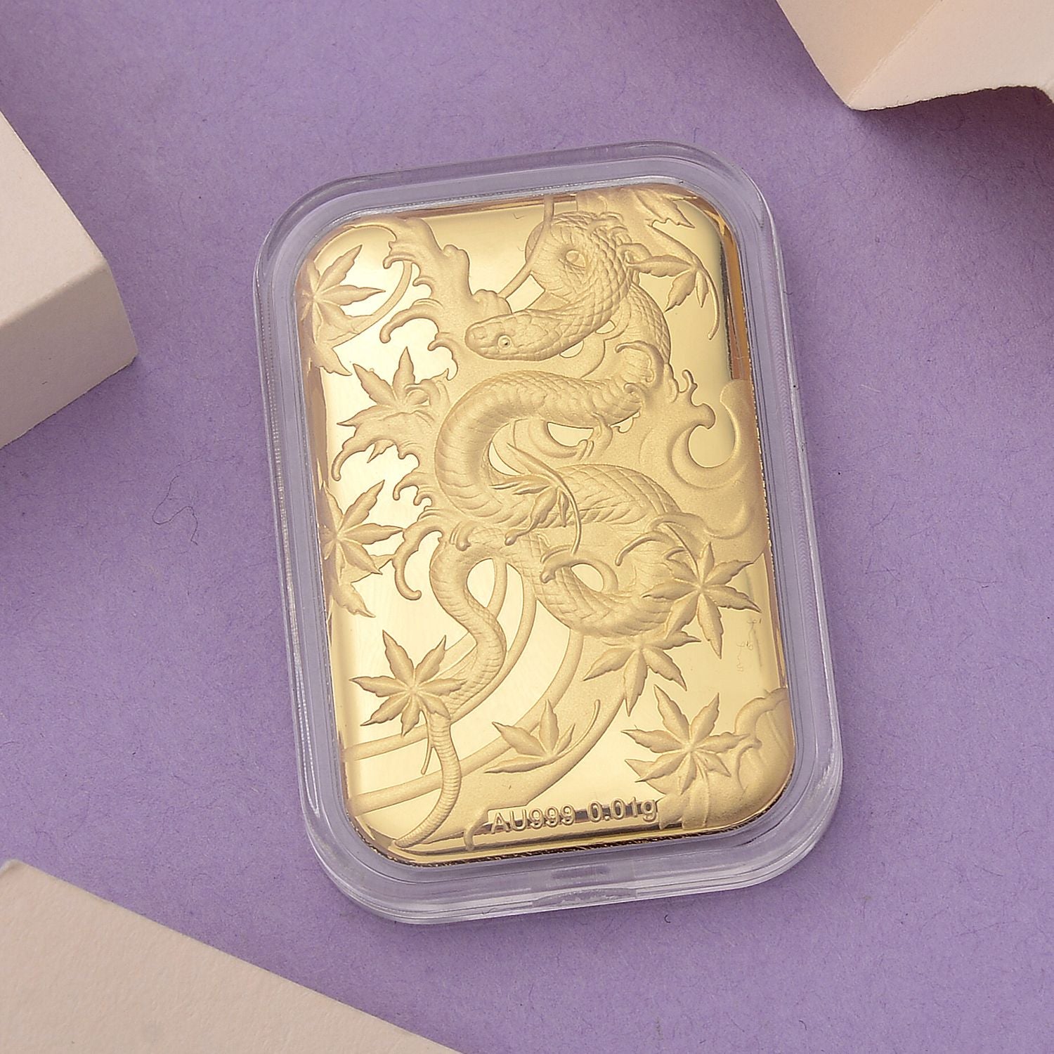 EXKLUSIVES GESCHENK 999 Gold Schmuckplatte mit Schlangen-Motiv
