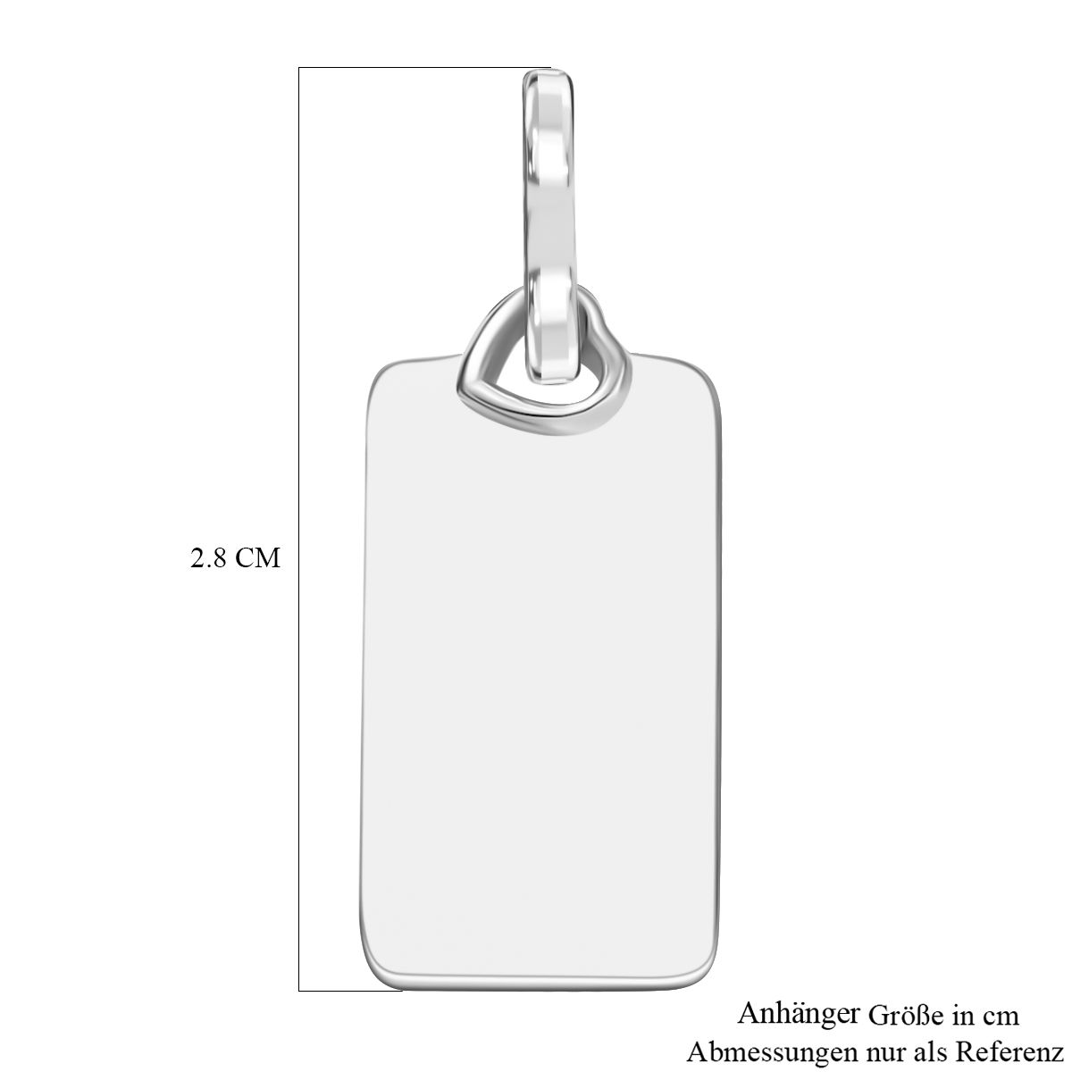 Rechteck-Anhänger mit Herzöse, glänzend poliert, 925 Silber