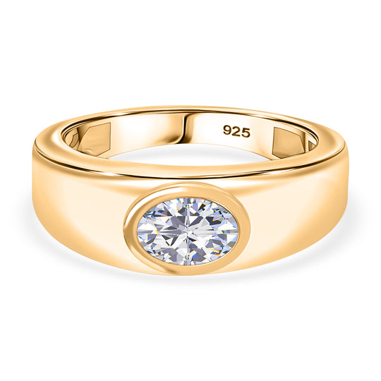 Moissanit Ring 925 Silber 750 Gelb Vergoldet (Größe 18.00) ca. 0,80 ct