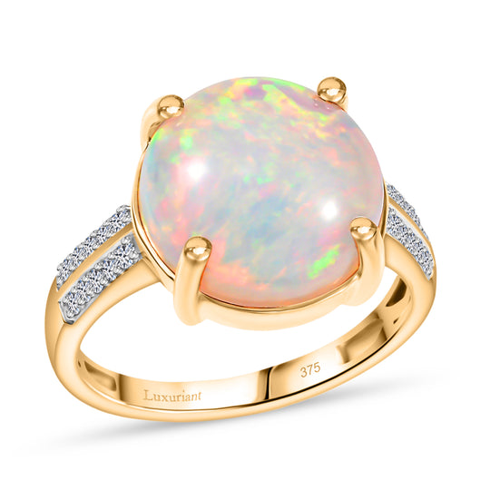 AAA Natürlicher, äthiopischer Welo Opal, Lab Grown Diamant Ring 375 Gelbgold (Größe 20.00) ca. 3.82 ct