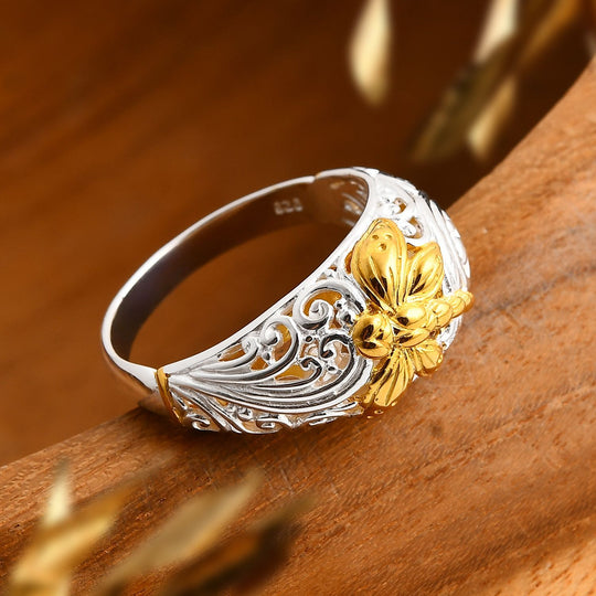 Royal Bali - 925 Silber Zweifarbige Beschichtung Libelle Ring (Größe 20.00) ca. 6,22g